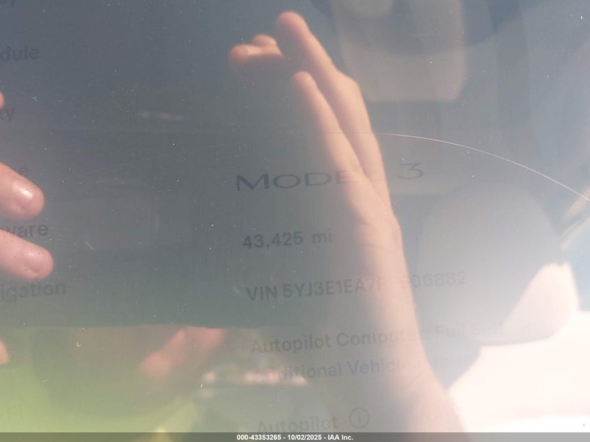 2023 Tesla Model 3 Rear-Wheel Drive VIN: 5YJ3E1EA7PF606882 Lot: 43353265