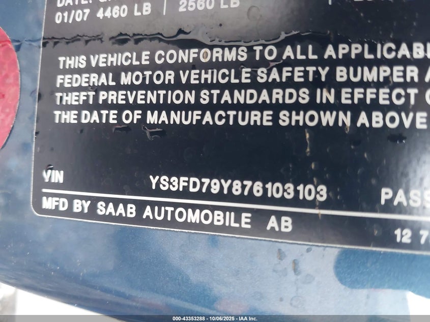 YS3FD79Y876103103 2007 SAAB 9-3 photo no. 9