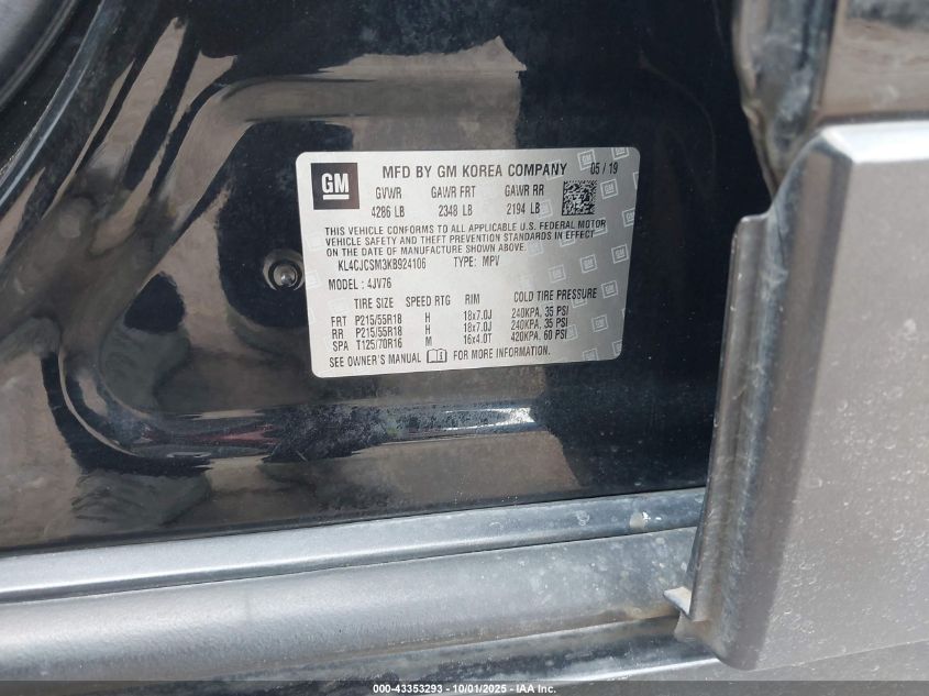 2019 Buick Encore Fwd Essence VIN: KL4CJCSM3KB924106 Lot: 43353293