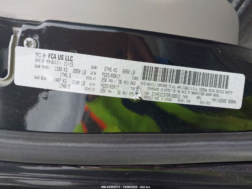 2016 Dodge Grand Caravan Sxt VIN: 2C4RDGCG7GR168912 Lot: 43353313