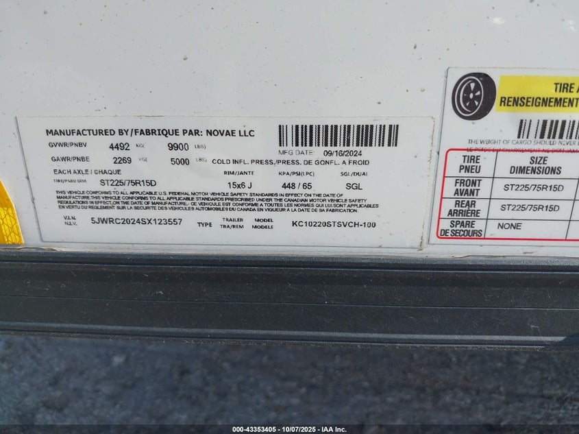 2025 Compass Trailer VIN: 5JWRC2024SX123557 Lot: 43353405