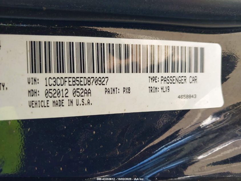 2014 Dodge Dart Gt VIN: 1C3CDFEB5ED870927 Lot: 43353612