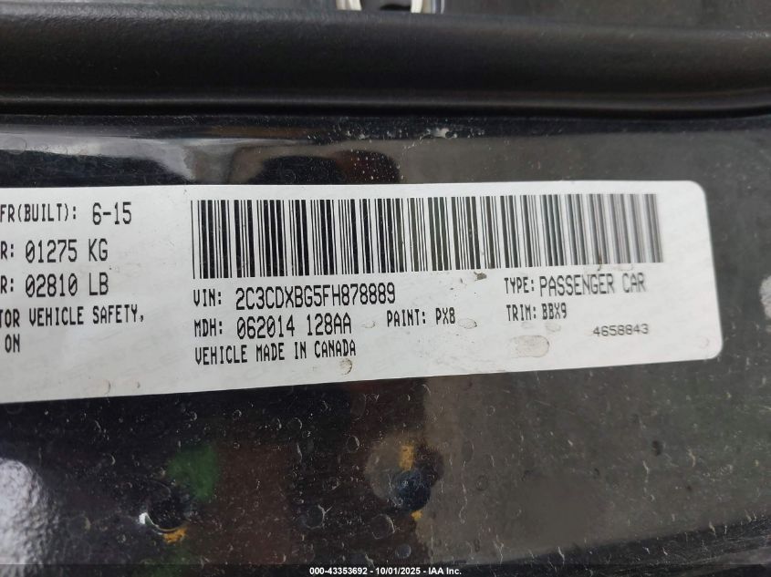 2015 Dodge Charger Se VIN: 2C3CDXBG5FH878889 Lot: 43353692