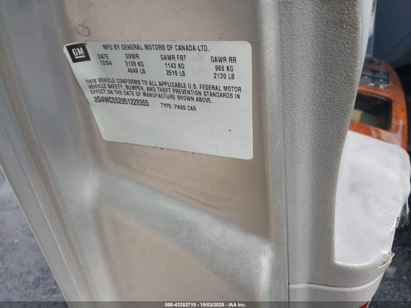 2005 Buick Lacrosse Cx VIN: 2G4WC532951228355 Lot: 43353719