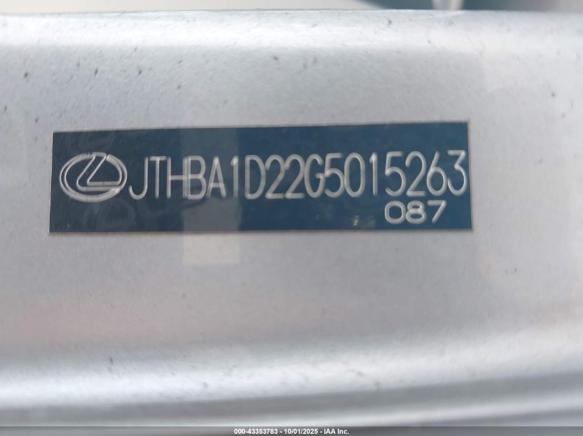 2016 Lexus Is 200T VIN: JTHBA1D22G5015263 Lot: 43353783