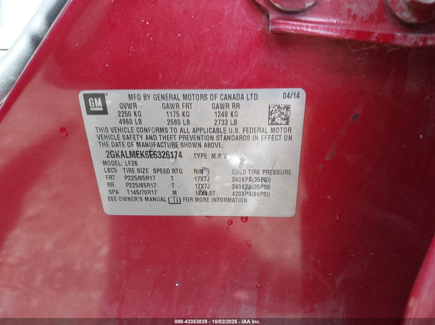 2014 GMC TERRAIN SLE-1 - 2GKALMEK6E6326174