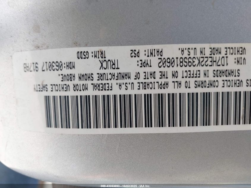 2009 Dodge Dakota St VIN: 1D7HE22K39S810602 Lot: 43353893