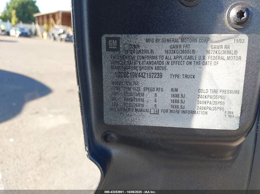 2004 Chevrolet Silverado 1500 Ls VIN: 1GCEC19V44Z197239 Lot: 43353901