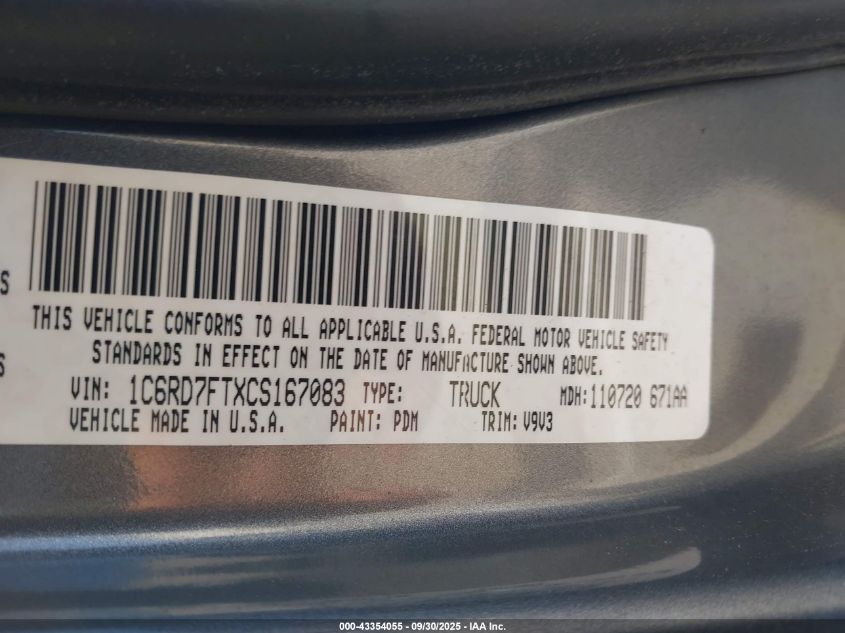 2012 Ram 1500 St VIN: 1C6RD7FTXCS167083 Lot: 43354055