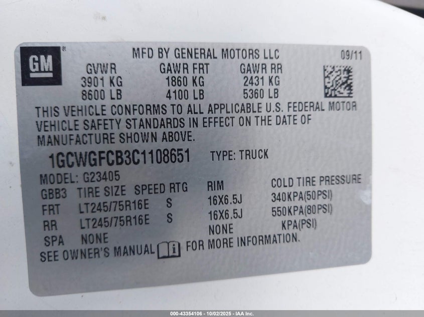 1GCWGFCB3C1108651 2012 CHEVROLET EXPRESS photo no. 9