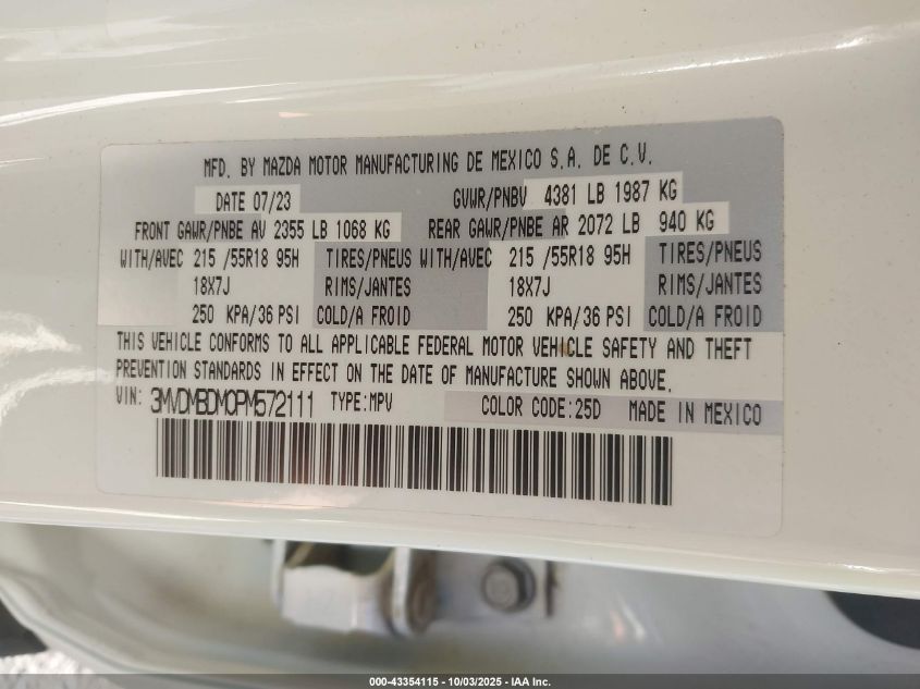 2023 Mazda Cx-30 2.5 S Premium VIN: 3MVDMBDM0PM572111 Lot: 43354115