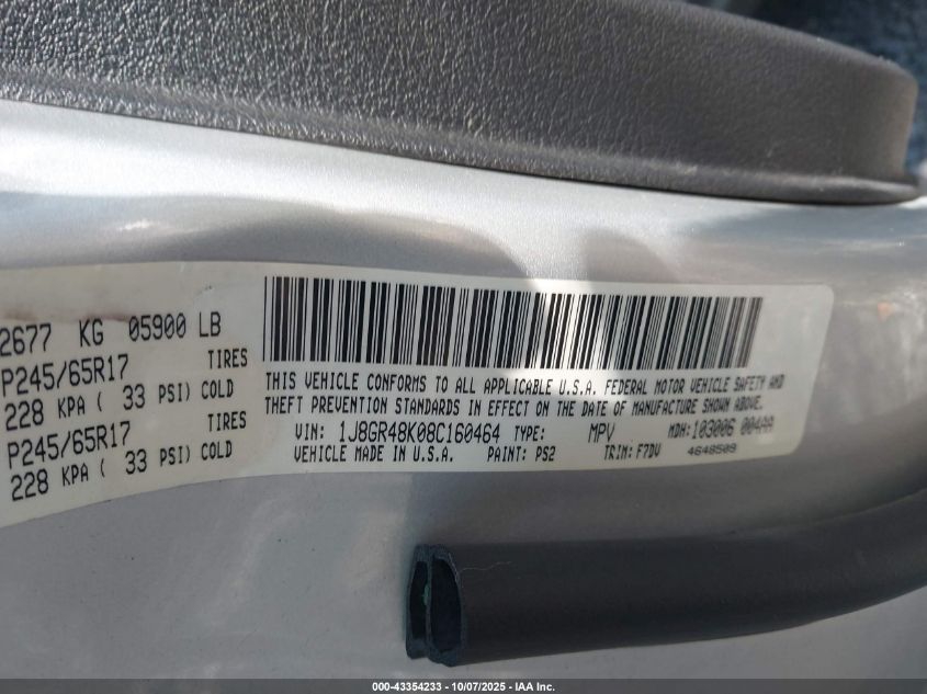 2008 Jeep Grand Cherokee Laredo VIN: 1J8GR48K08C160464 Lot: 43354233