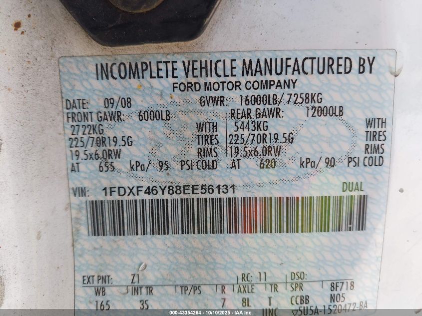 2008 Ford F-450 Chassis Xl/Xlt VIN: 1FDXF46Y88EE56131 Lot: 43354264