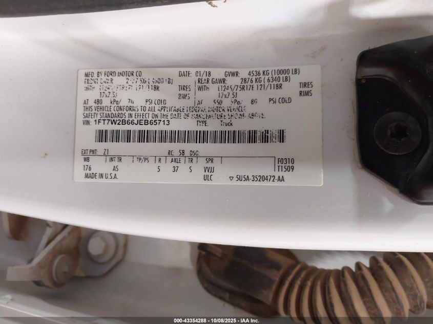 2018 Ford F-250 Xl VIN: 1FT7W2B66JEB65713 Lot: 43354288