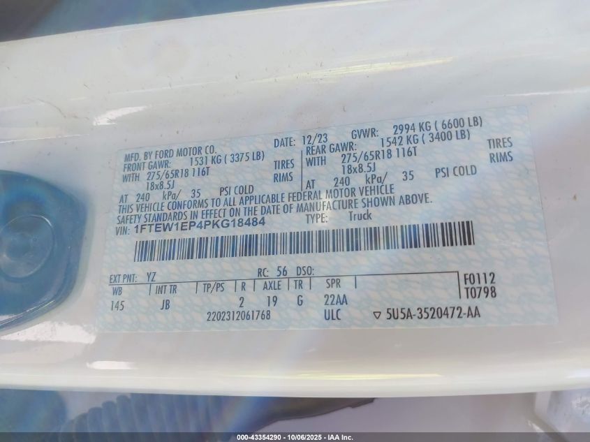 2023 Ford F-150 Xl VIN: 1FTEW1EP4PKG18484 Lot: 43354290