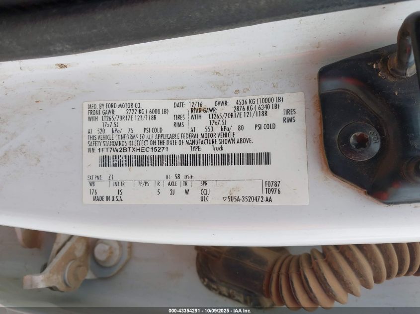 2017 Ford F-250 Xl VIN: 1FT7W2BTXHEC15271 Lot: 43354291