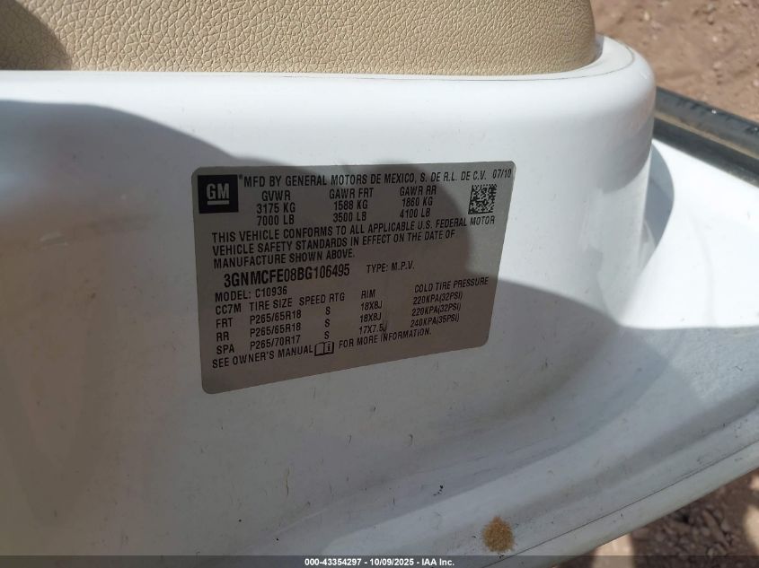 2011 Chevrolet Avalanche 1500 Lt1 VIN: 3GNMCFE08BG106495 Lot: 43354297