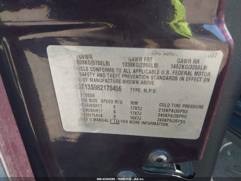 2008 Chevrolet Trailblazer Lt VIN: 1GNDT13S982170456 Lot: 43354299