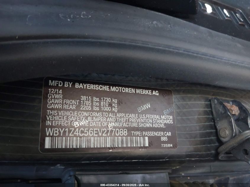 2014 BMW I3 Base W/Range Extender VIN: WBY1Z4C56EV277088 Lot: 43354314