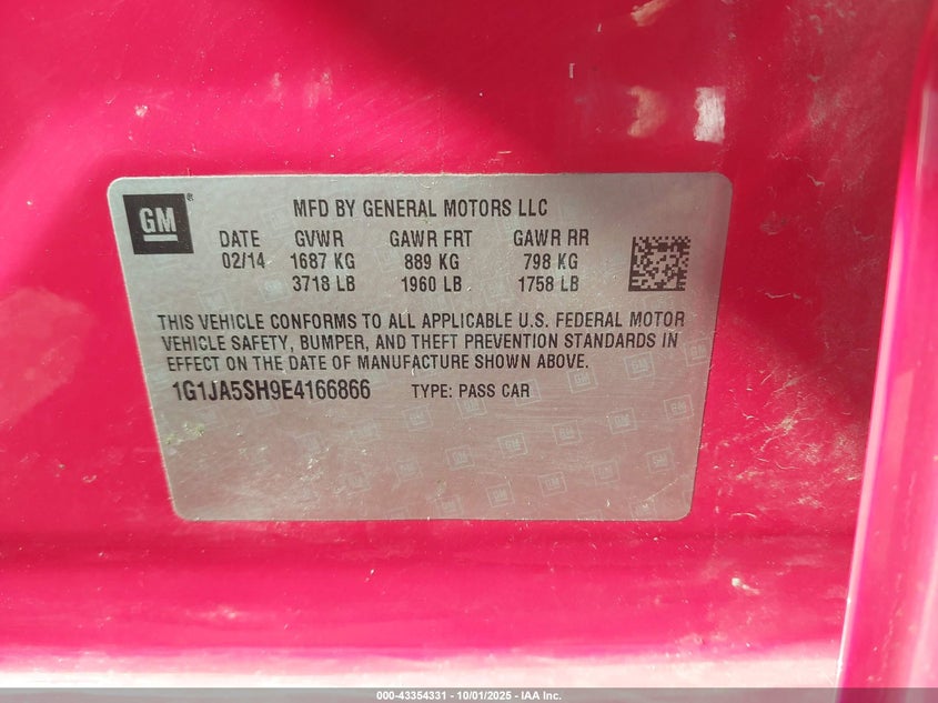 2014 CHEVROLET SONIC LS AUTO - 1G1JA5SH9E4166866