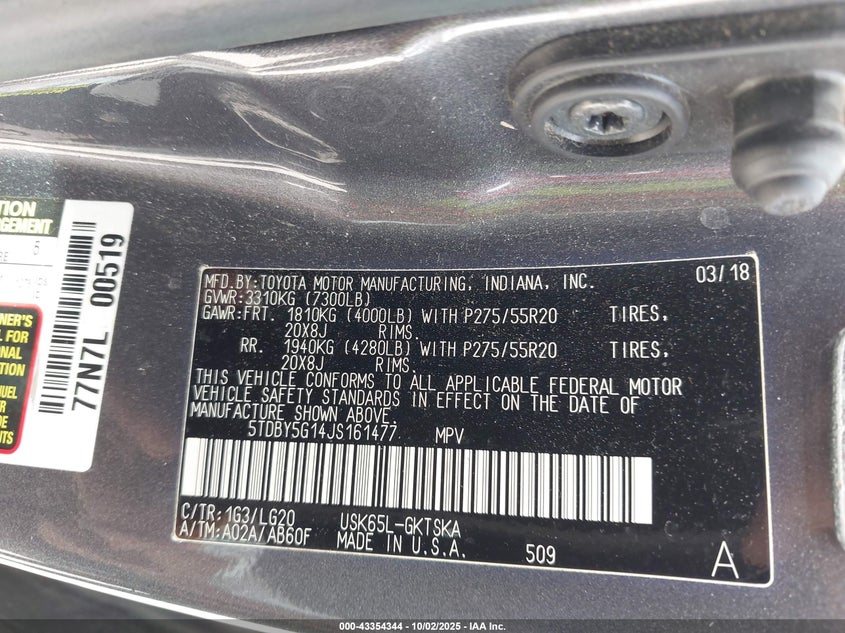 2018 TOYOTA SEQUOIA - 5TEBY5G14JS161477