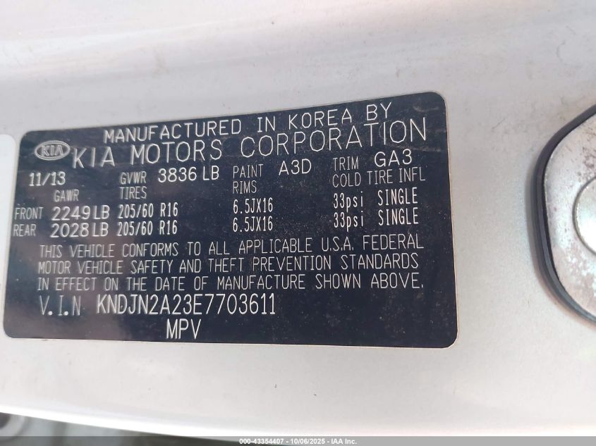 2014 Kia Soul VIN: KNDJN2A23E7703611 Lot: 43354407