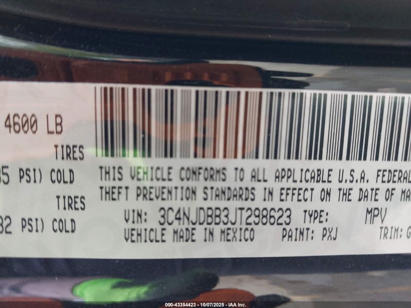 2018 Jeep Compass Altitude 4X4 VIN: 3C4NJDBB3JT298623 Lot: 43354423