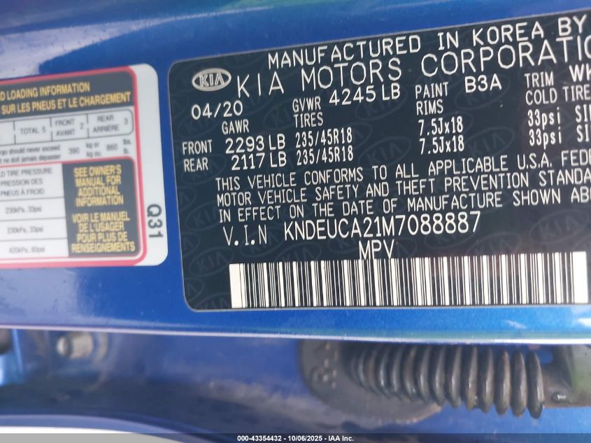 2021 Kia Seltos S Turbo VIN: KNDEUCA21M7088887 Lot: 43354432