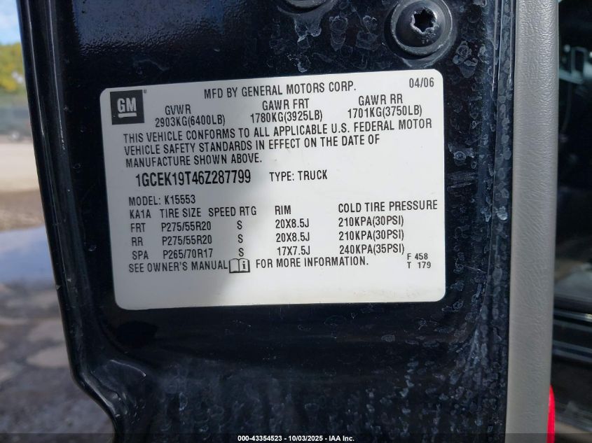2006 Chevrolet Silverado 1500 Lt1 VIN: 1GCEK19T46Z287799 Lot: 43354523