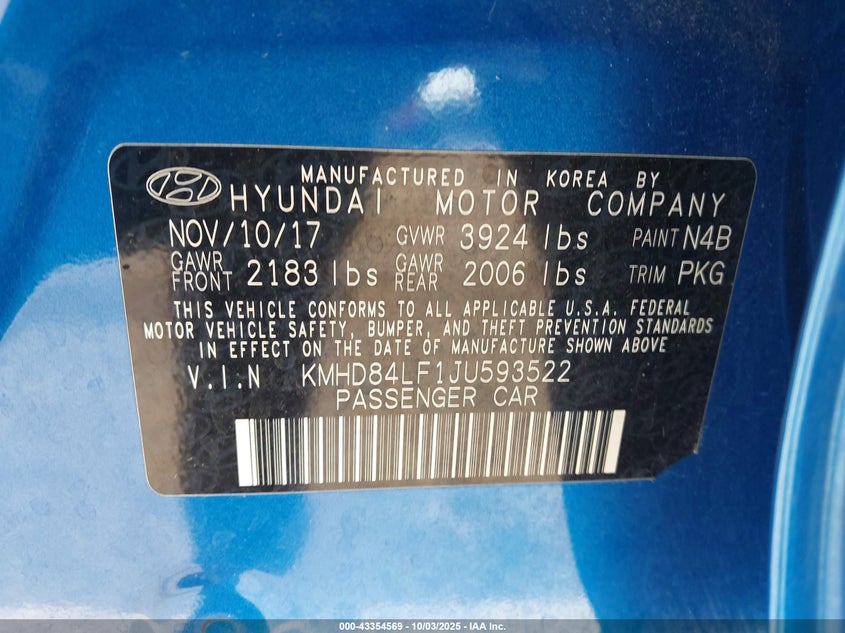 2018 HYUNDAI ELANTRA SEL - KMHD84LF1JU593522