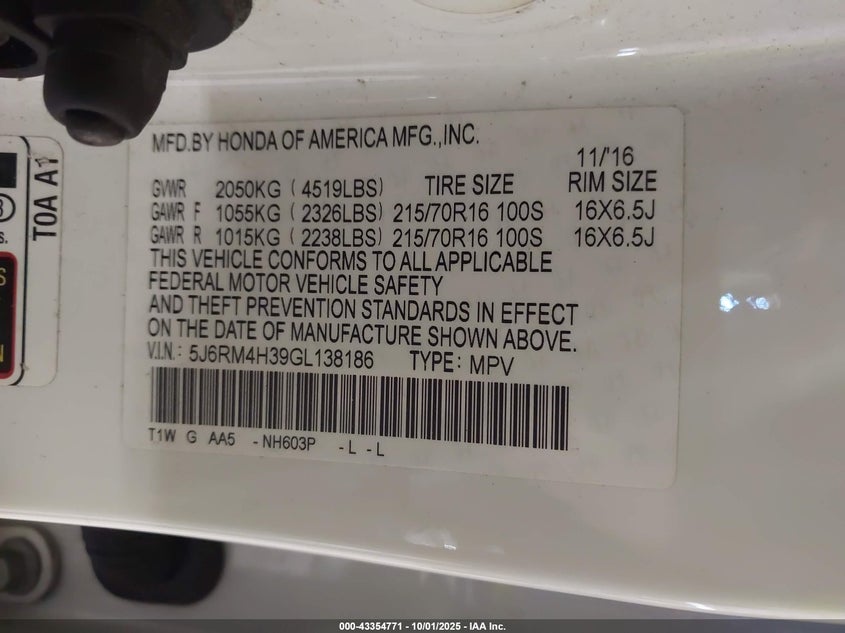 2016 HONDA CR-V LX - 5J6RM4H39GL138186