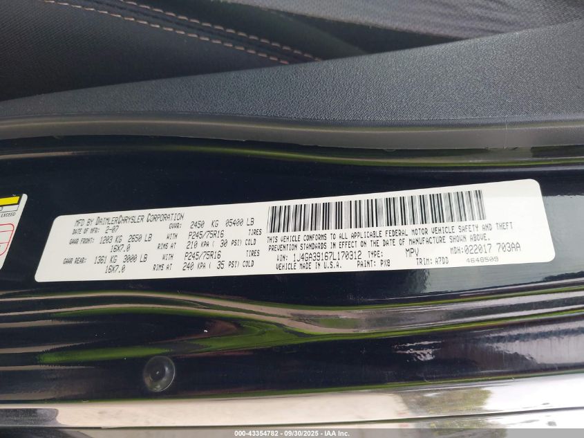 2007 Jeep Wrangler Unlimited X VIN: 1J4GA39167L170312 Lot: 43354782