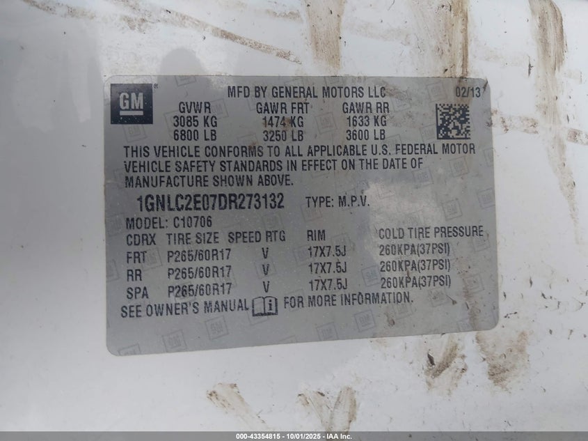 2013 CHEVROLET TAHOE COMMERCIAL FLEET - 1GNLC2E07DR273132