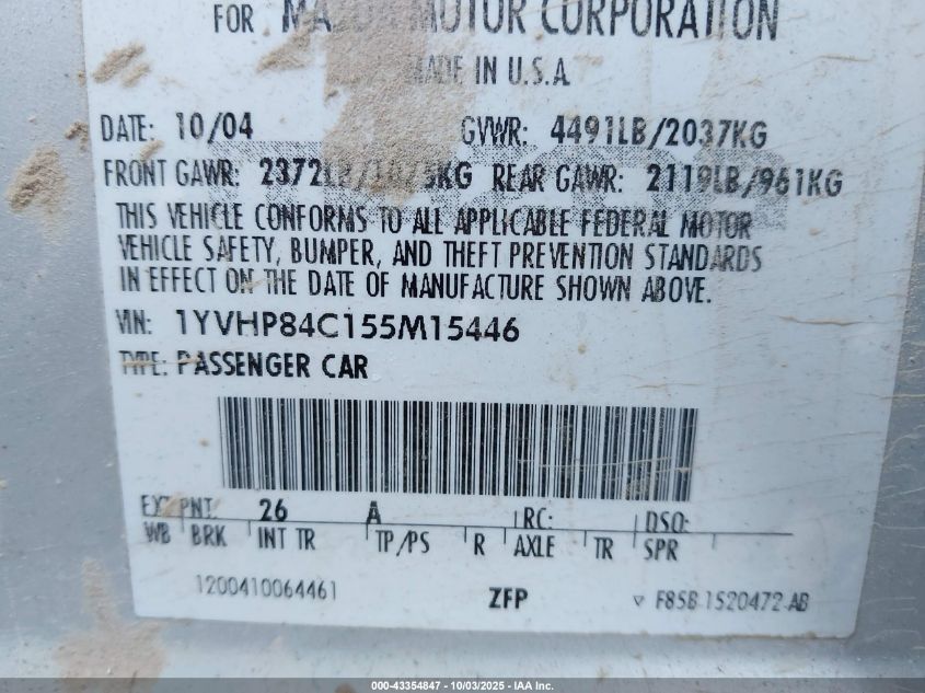 2005 Mazda Mazda6 I Sport VIN: 1YVHP84C155M15446 Lot: 43354847