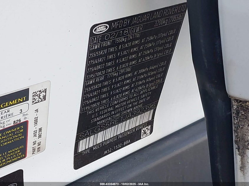 SALGS5RE1JA392396 2018 LAND ROVER RANGE ROVER photo no. 9