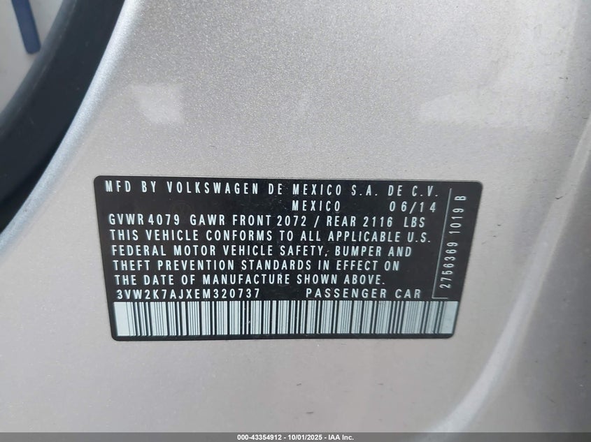 2014 VOLKSWAGEN JETTA 2.0L S - 3VW2K7AJXEM320737