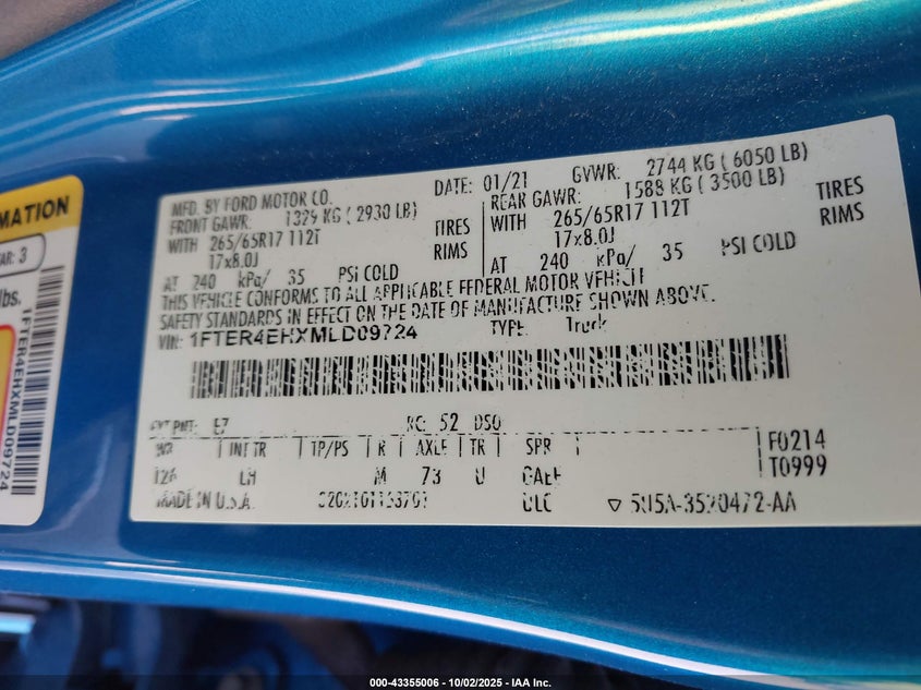 2021 FORD RANGER XLT - 1FTER4EHXMLD09724