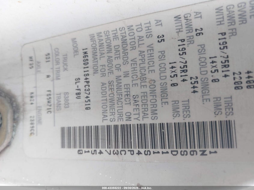 1993 Nissan Truck Short Wheelbase VIN: 1N6SD11S4PC374510 Lot: 43355222