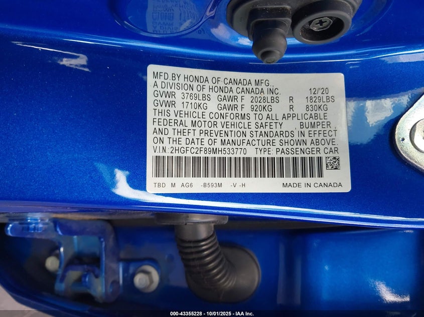 2021 HONDA CIVIC SPORT - 2HGFC2F89MH533770