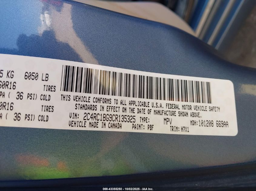 2012 Chrysler Town & Country Touring VIN: 2C4RC1BG9CR135325 Lot: 43355250