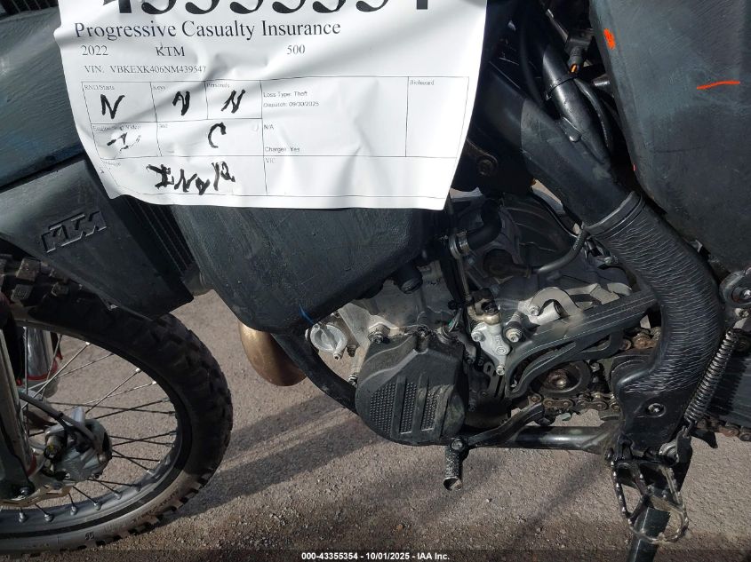 2022 Ktm 500 Exc-F Six Days VIN: VBKEXK406NM439547 Lot: 43355354
