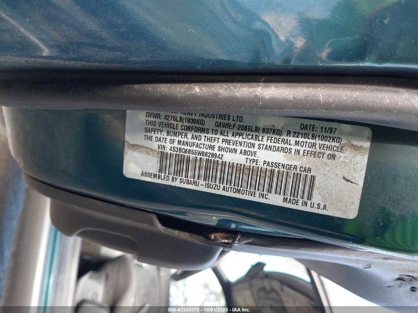 1998 Subaru Legacy Outback/Outback Limited/Outback Sport VIN: 4S3BG6855W6628942 Lot: 43355370