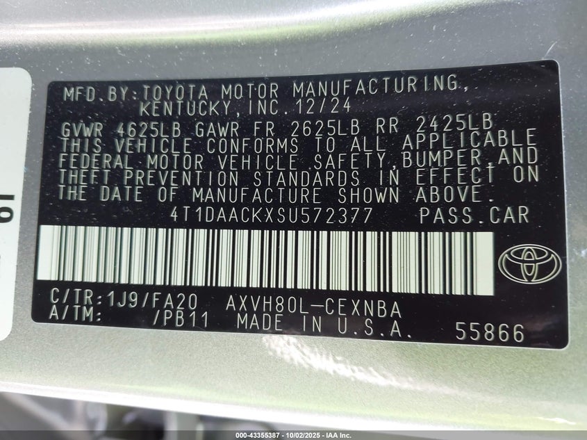 2025 TOYOTA CAMRY LE - 4T1DAACKXSU572377