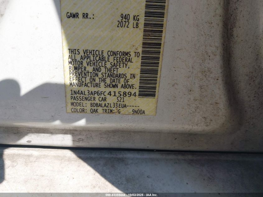2015 Nissan Altima 2.5 VIN: 1N4AL3AP6FC415894 Lot: 43355444
