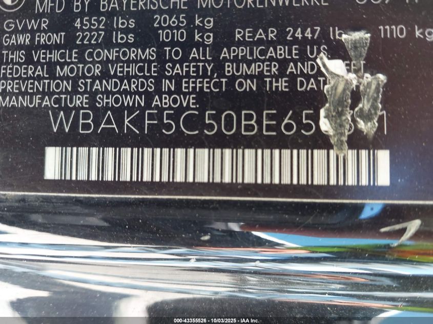 2011 BMW 328I xDrive VIN: WBAKF5C50BE656391 Lot: 43355526