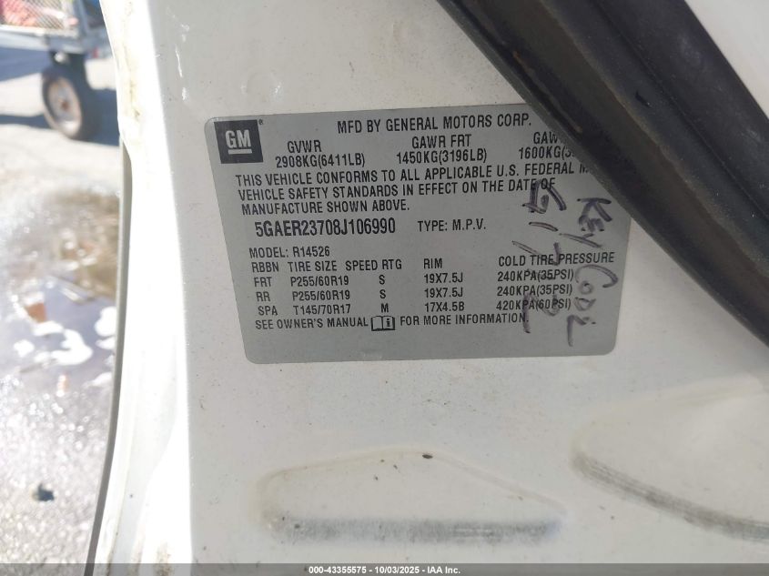 2008 Buick Enclave Cxl VIN: 5GAER23708J106990 Lot: 43355575