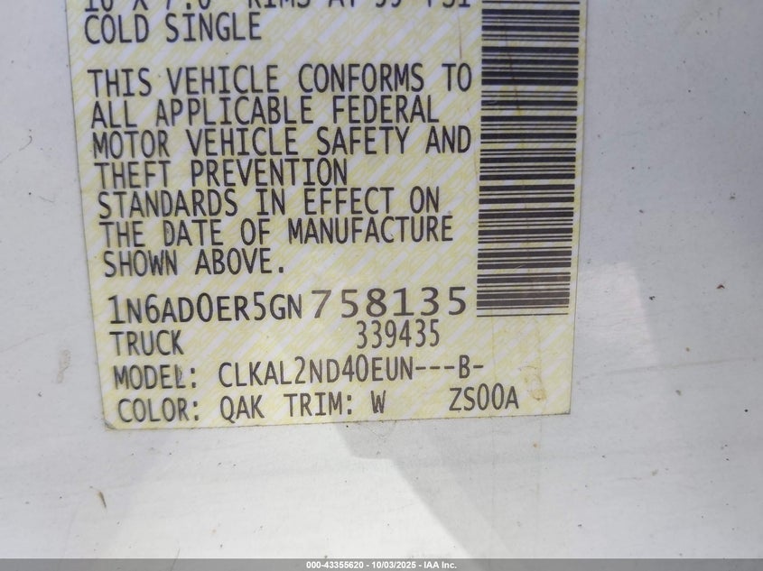 2016 NISSAN FRONTIER SV - 1N6AD0ER5GN758135