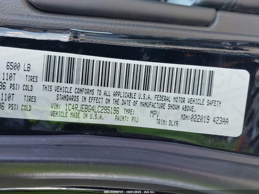 2020 JEEP GRAND CHEROKEE LIMITED 4X2 - 1C4RJEBG4LC295196