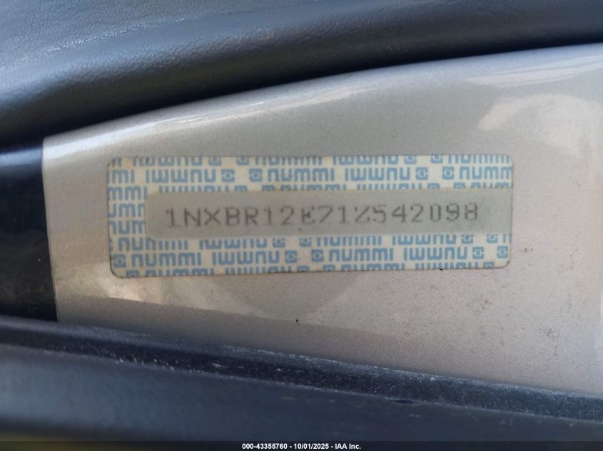 2001 Toyota Corolla S VIN: 1NXBR12E71Z542098 Lot: 43355760