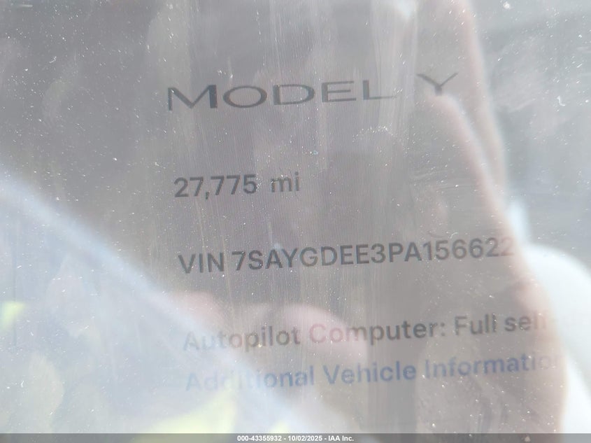 2023 Tesla Model Y Awd/Long Range Dual Motor All-Wheel Drive VIN: 7SAYGDEE3PA156622 Lot: 43355932